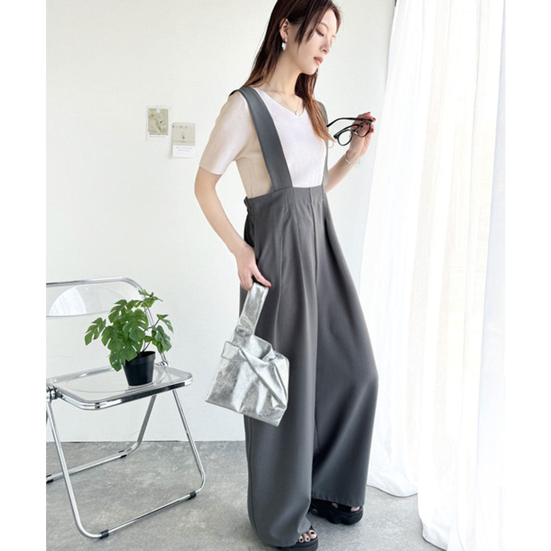 クラシカルエルフ Classical Elf 夏も快適♪Vネックハーフスリーブリブニット （オフホワイト） オフホワイト