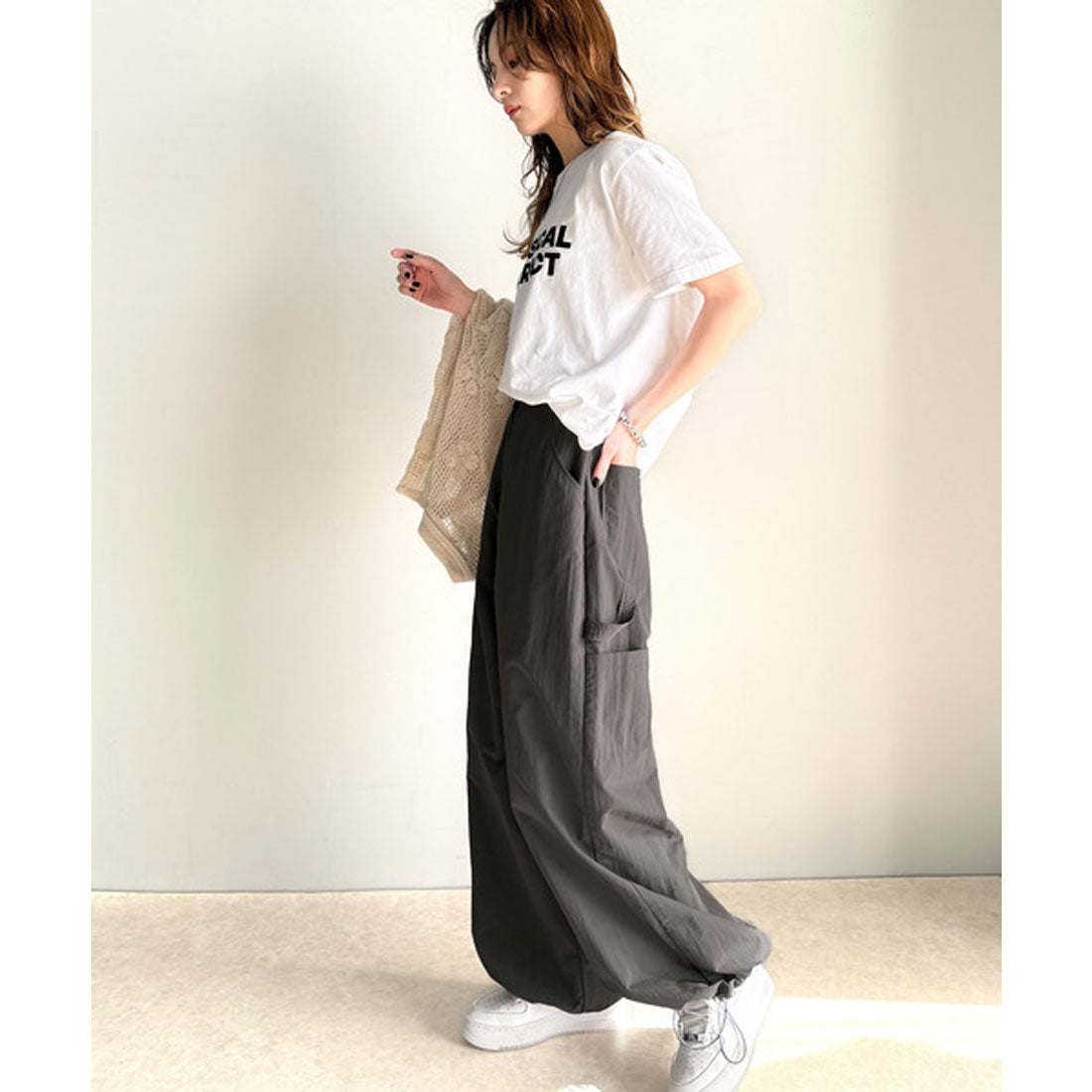 クラシカルエルフ Classical Elf 《JaVa ジャバ別注》ワイドな今っぽシルエット☆メンズライク裾ドロストペインターパンツ （チャコール） チャコール