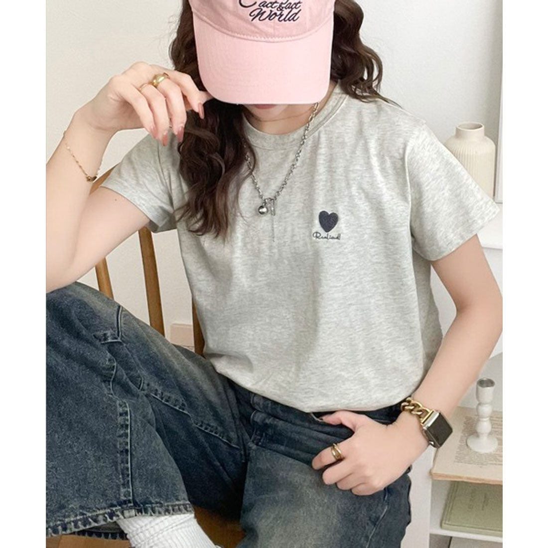 クラシカルエルフ Classical Elf トレンドをまとう。綿100％シルケット風ハート胸サガラ刺繍Tシャツ（半袖） （オートミール） オートミール