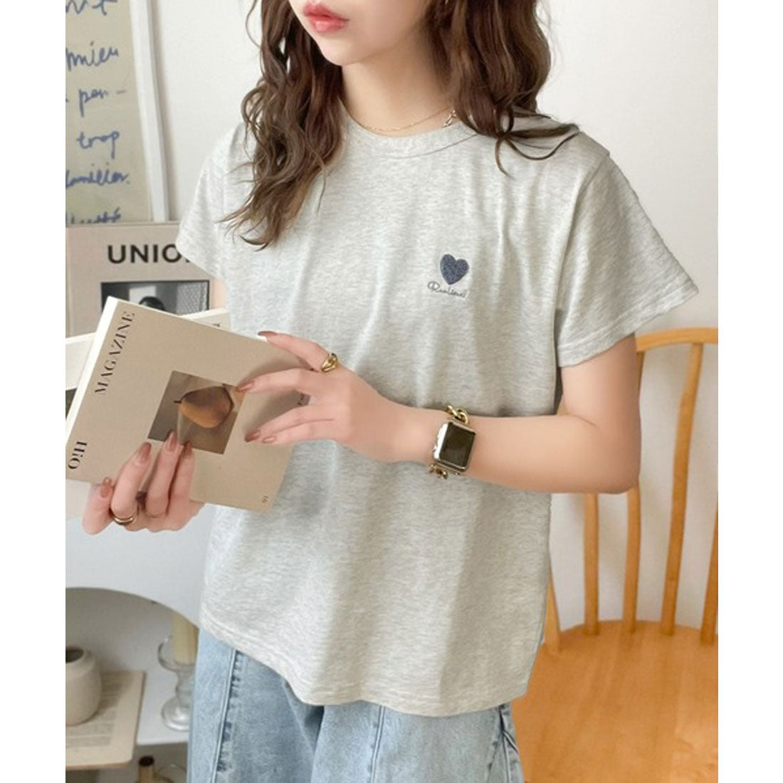 クラシカルエルフ Classical Elf トレンドをまとう。綿100％シルケット風ハート胸サガラ刺繍Tシャツ（半袖） （オートミール） オートミール