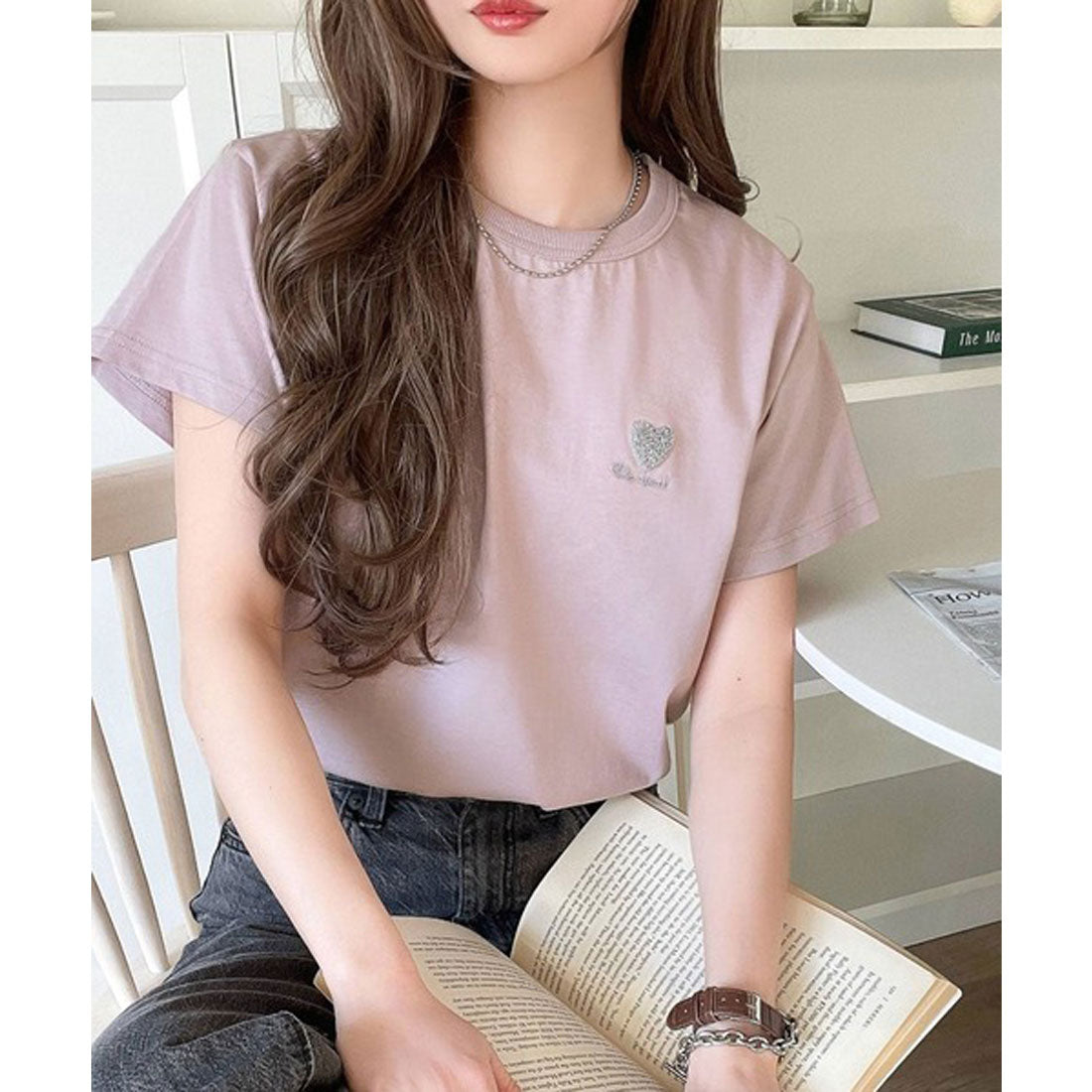 クラシカルエルフ Classical Elf トレンドをまとう。綿100％シルケット風ハート胸サガラ刺繍Tシャツ（半袖） （オートミール） オートミール
