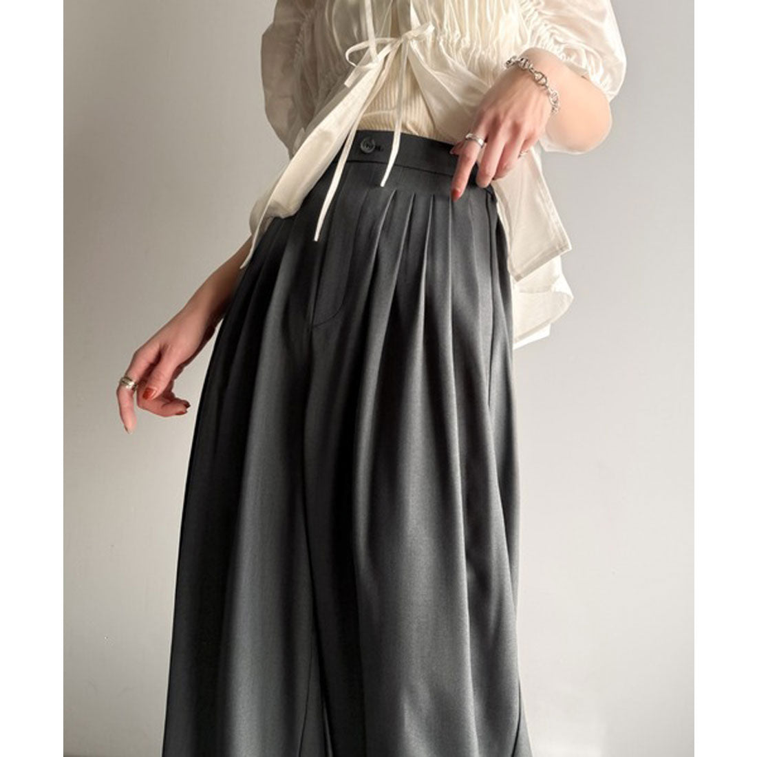 クラシカルエルフ Classical Elf センスが光る。綺麗め5タックワイドパンツ （チャコール） チャコール