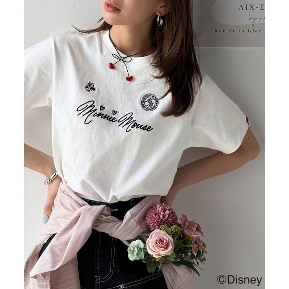 クラシカルエルフ Classical Elf 大人女子必見！ 綿100％「ディズニー」サイン風刺繍Tシャツ（半袖） （オートミール×Dグーフィー） オートミール×Dグーフィー