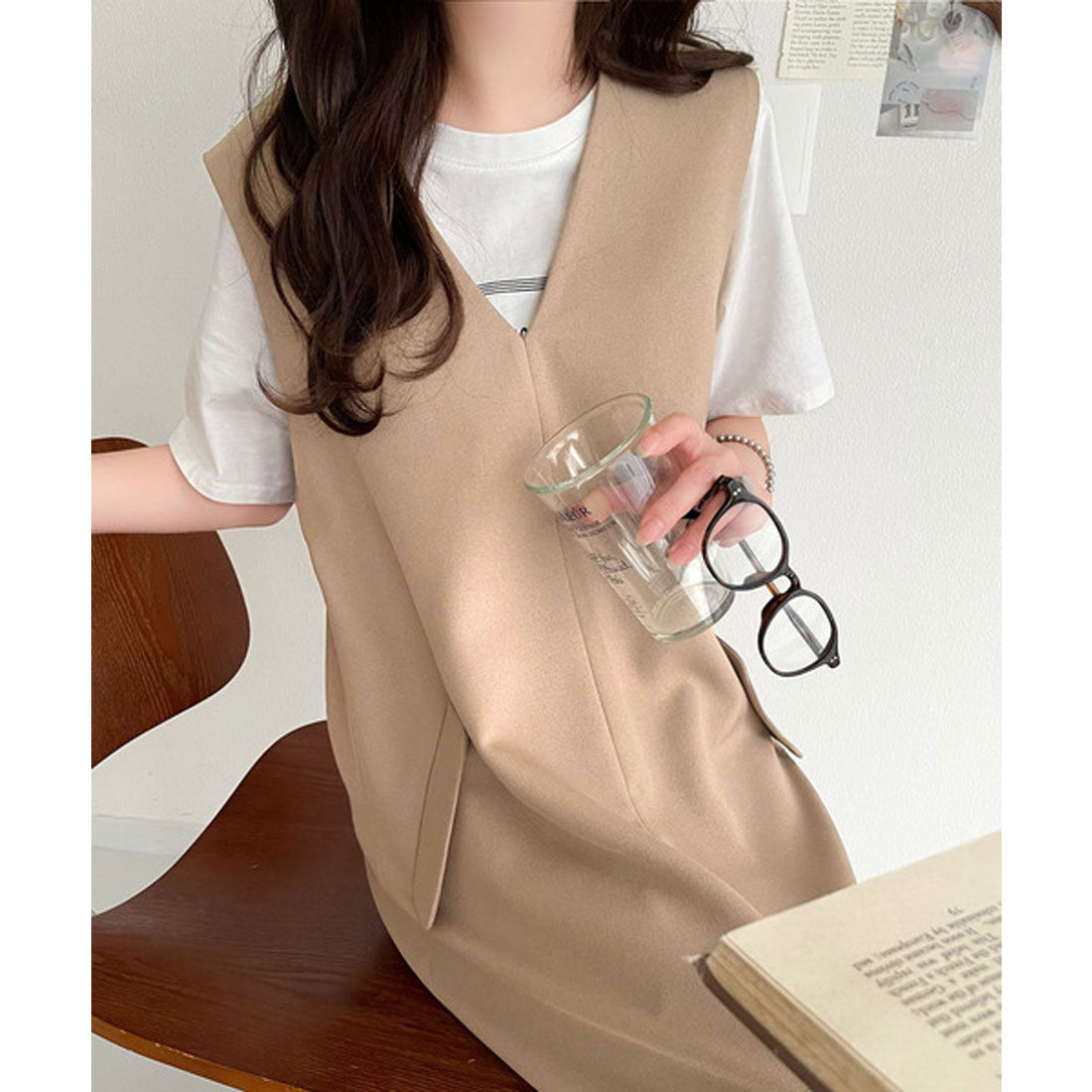 クラシカルエルフ Classical Elf 上品リラクシーstyle。ポケット付Vネックワンピース （ベージュ） ベージュ