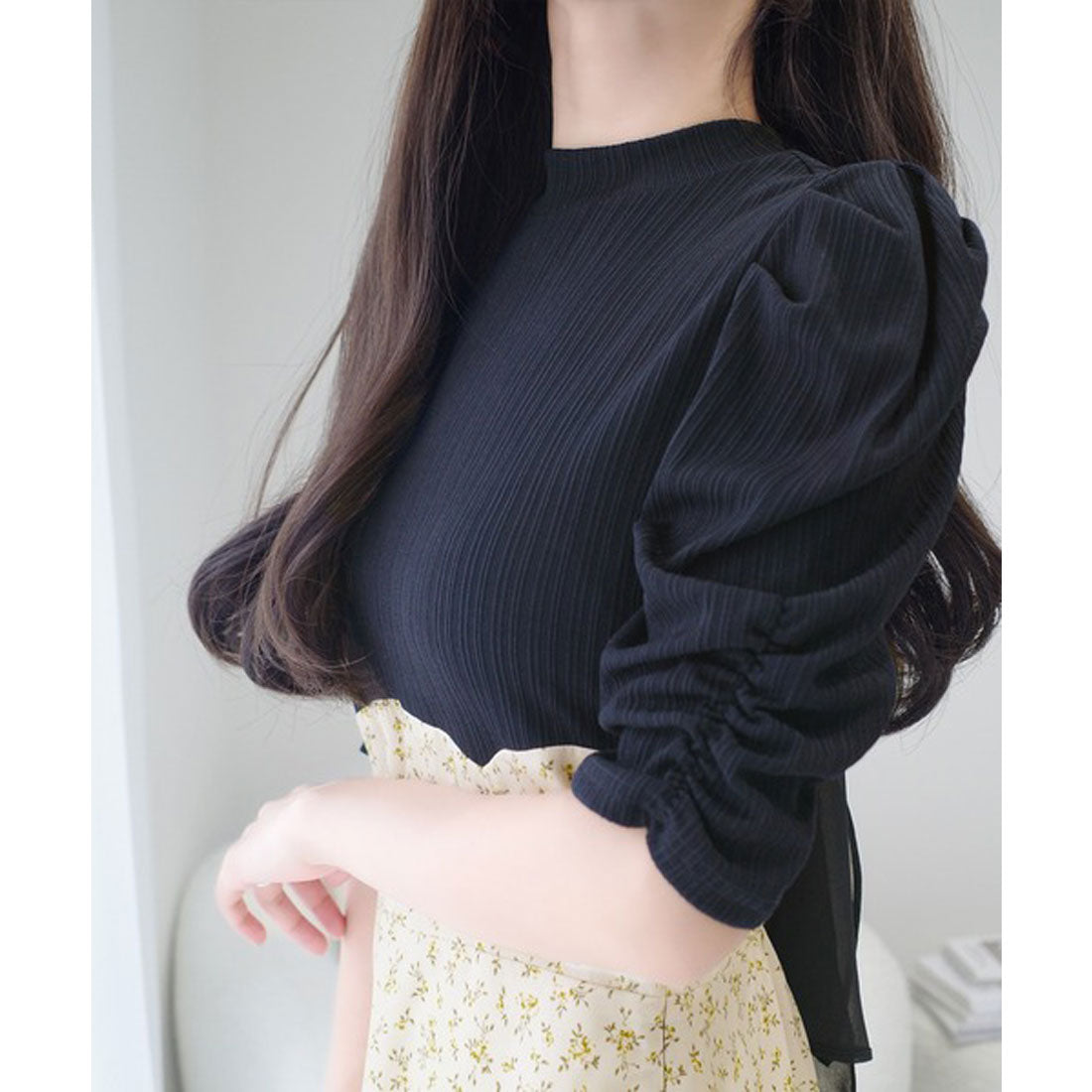 クラシカルエルフ Classical Elf 【mily bilet】一枚で主役級。後ろシアーリボン花柄ドッキング袖ギャザーワンピース（ロング丈） （イエロー） イエロー