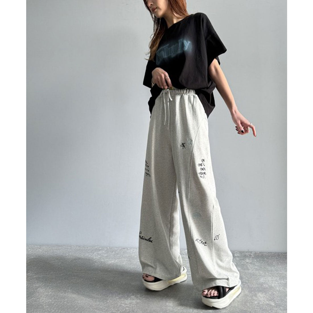クラシカルエルフ Classical Elf 今季のイチオシ！ランダム刺繍裏毛スウェットワイドパンツ （オートミール） オートミール