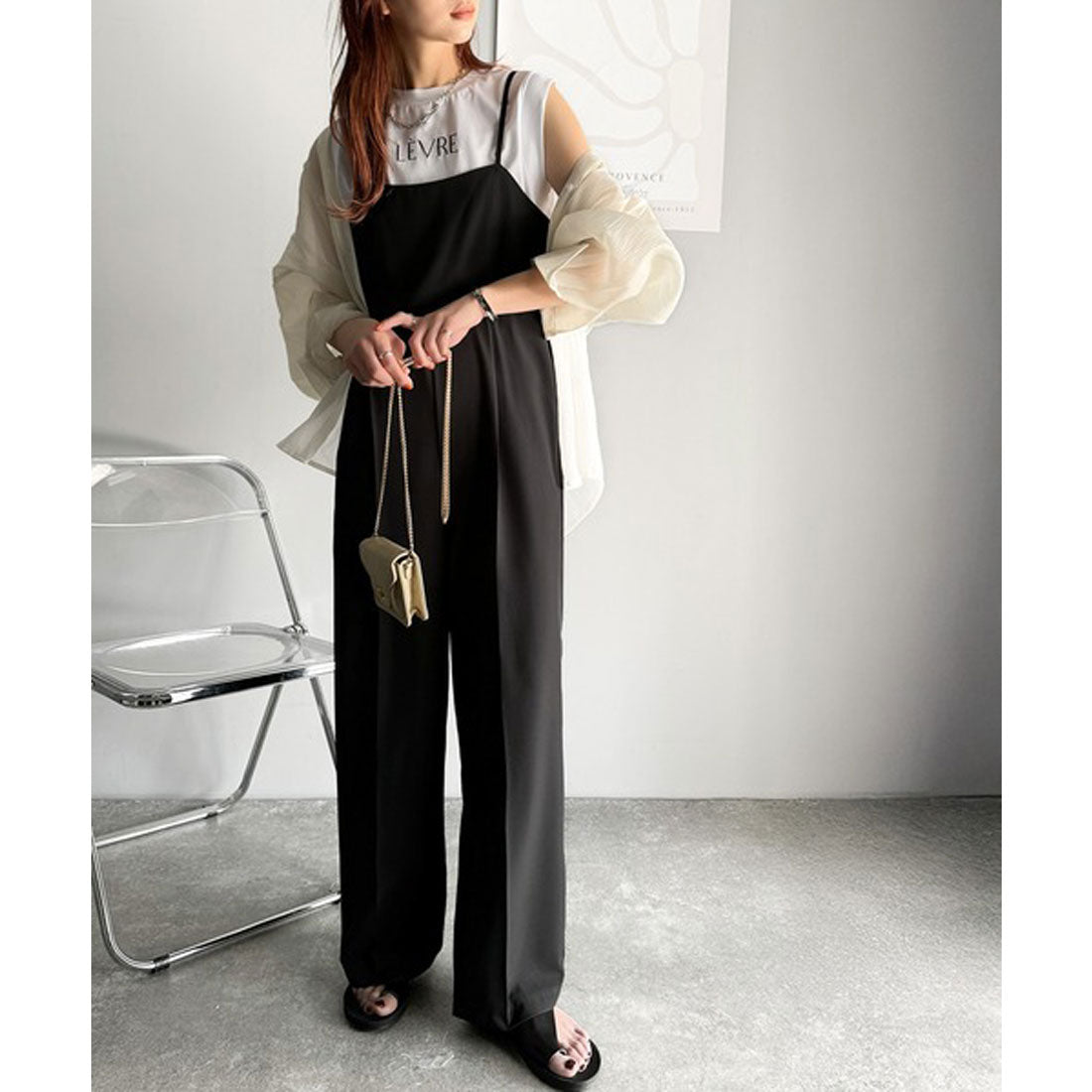 クラシカルエルフ Classical Elf 脚長美シルエット！センタープレス入りストレッチキャミサロペット （ブラック） ブラック