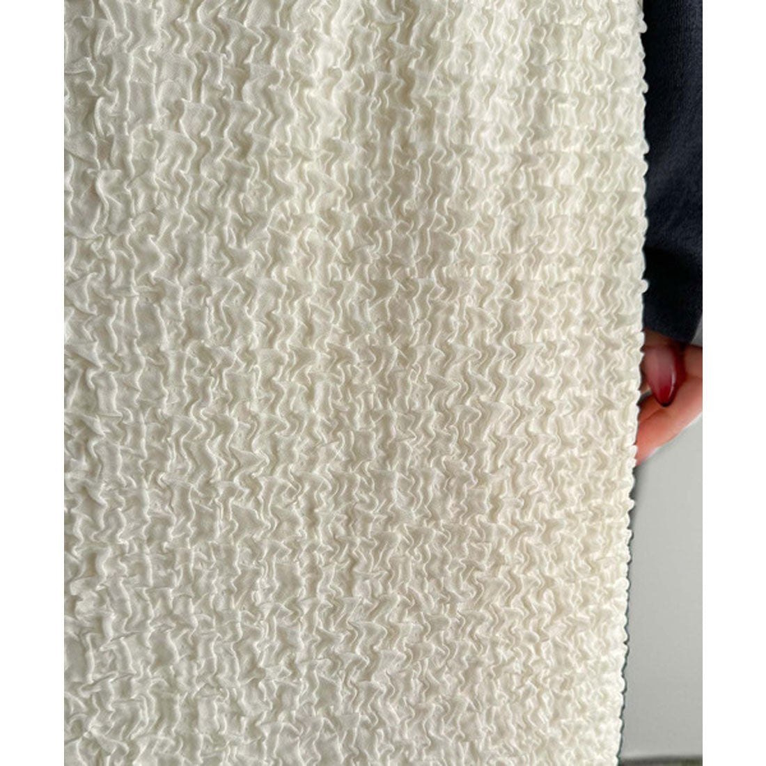 クラシカルエルフ Classical Elf ぽこぽこ素材がかわいい♪シャーリングファブリックストレートスカート(後ろゴム) （アイボリー） アイボリー