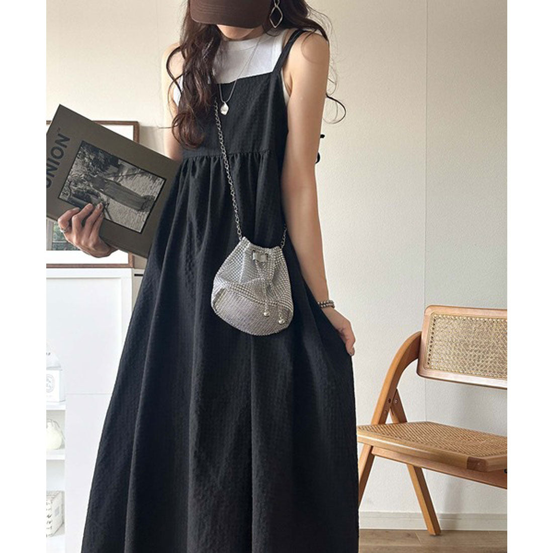 クラシカルエルフ Classical Elf 後ろ姿も可愛く盛れちゃう♪サッカー素材バックリボンフレアキャミワンピ （ブラック） ブラック