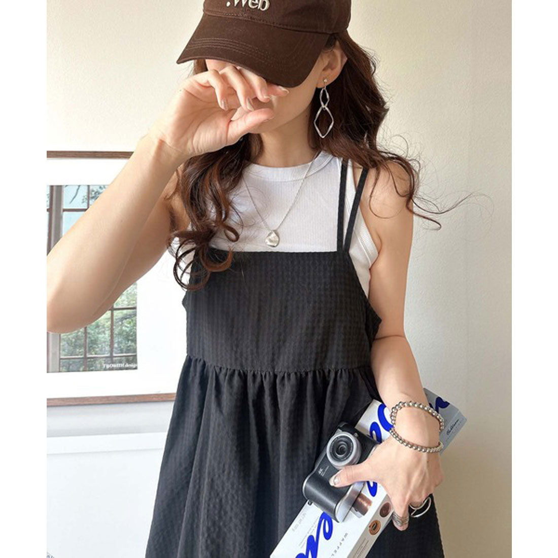 クラシカルエルフ Classical Elf 後ろ姿も可愛く盛れちゃう♪サッカー素材バックリボンフレアキャミワンピ （ブラック） ブラック