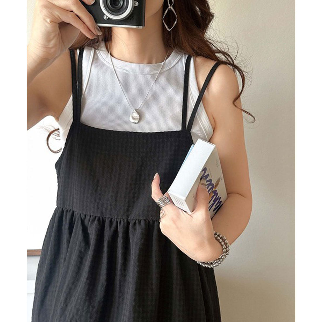 クラシカルエルフ Classical Elf 後ろ姿も可愛く盛れちゃう♪サッカー素材バックリボンフレアキャミワンピ （ブラック） ブラック