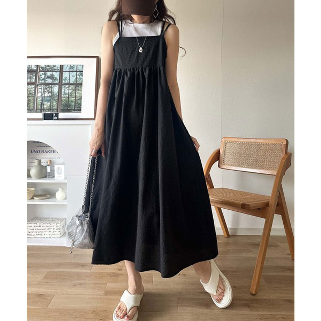 クラシカルエルフ Classical Elf 後ろ姿も可愛く盛れちゃう♪サッカー素材バックリボンフレアキャミワンピ （ブラック） ブラック