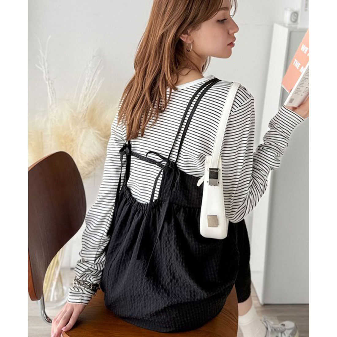 クラシカルエルフ Classical Elf 後ろ姿も可愛く盛れちゃう♪サッカー素材バックリボンフレアキャミワンピ （ブラック） ブラック