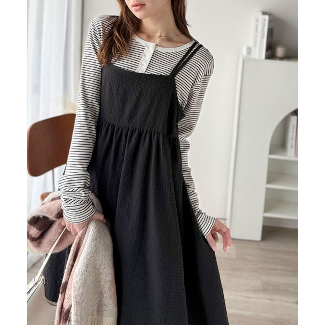 クラシカルエルフ Classical Elf 後ろ姿も可愛く盛れちゃう♪サッカー素材バックリボンフレアキャミワンピ （ブラック） ブラック