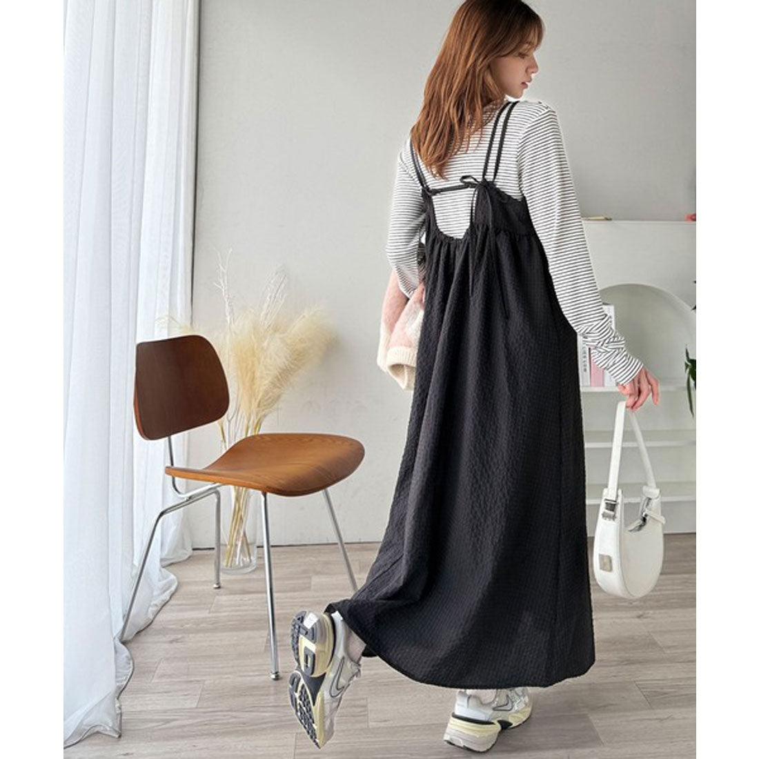 クラシカルエルフ Classical Elf 後ろ姿も可愛く盛れちゃう♪サッカー素材バックリボンフレアキャミワンピ （ブラック） ブラック