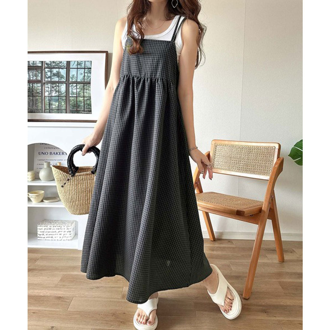 クラシカルエルフ Classical Elf 後ろ姿も可愛く盛れちゃう♪サッカー素材バックリボンフレアキャミワンピ （チャコール×ブラック） チャコール×ブラック