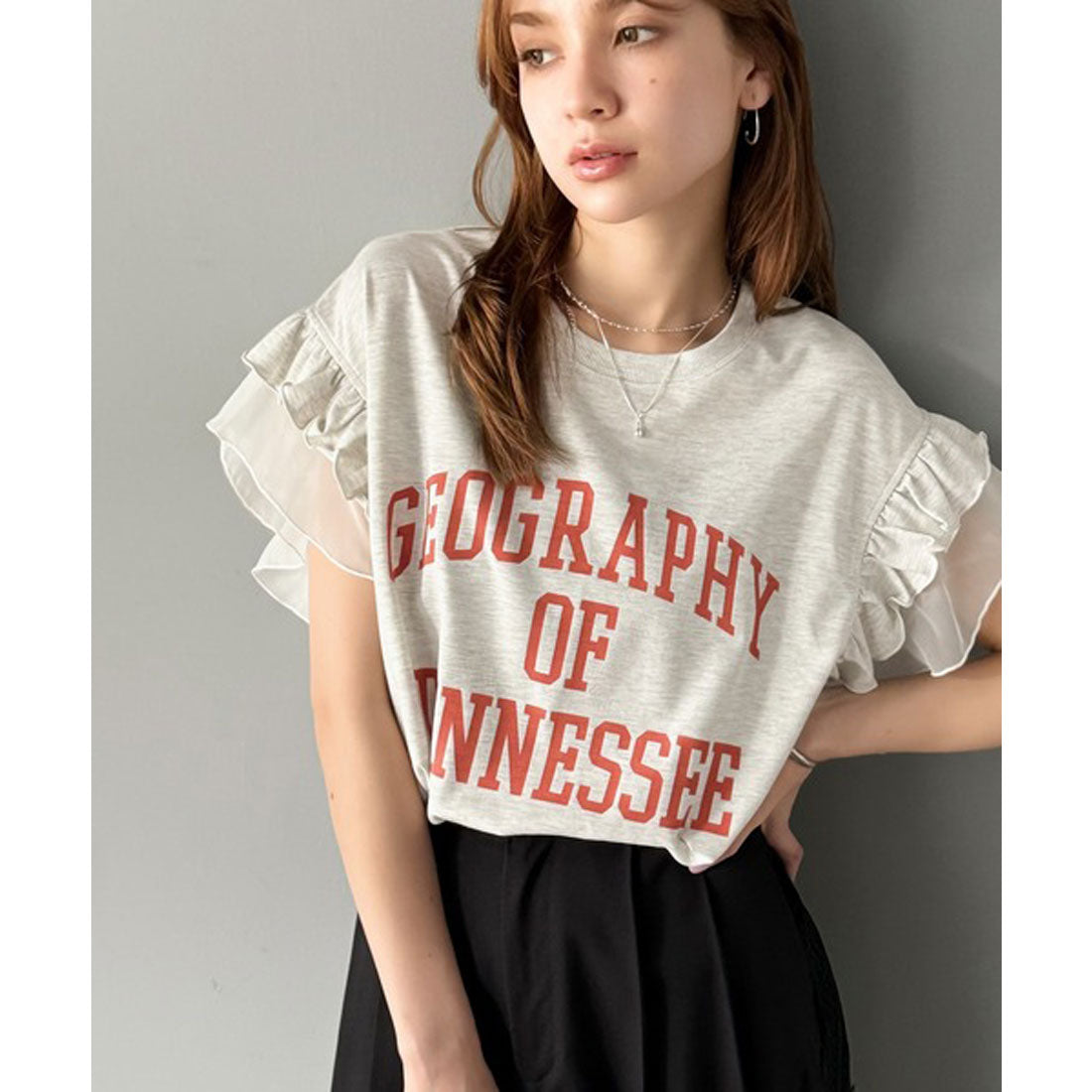 クラシカルエルフ Classical Elf 【mily bilet】可愛さふわり2倍増し！ ダブルフリル袖カレッジライクロゴゆるTシャツ （オートミール） オートミール