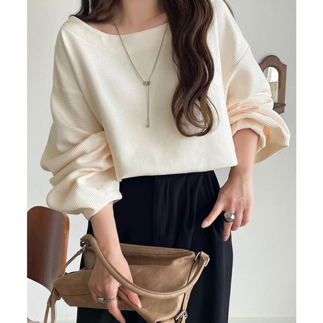 クラシカルエルフ Classical Elf さらり滑らか。綿100％タック入りバルーンスリーブプルオーバー(長袖) （アイボリー） アイボリー