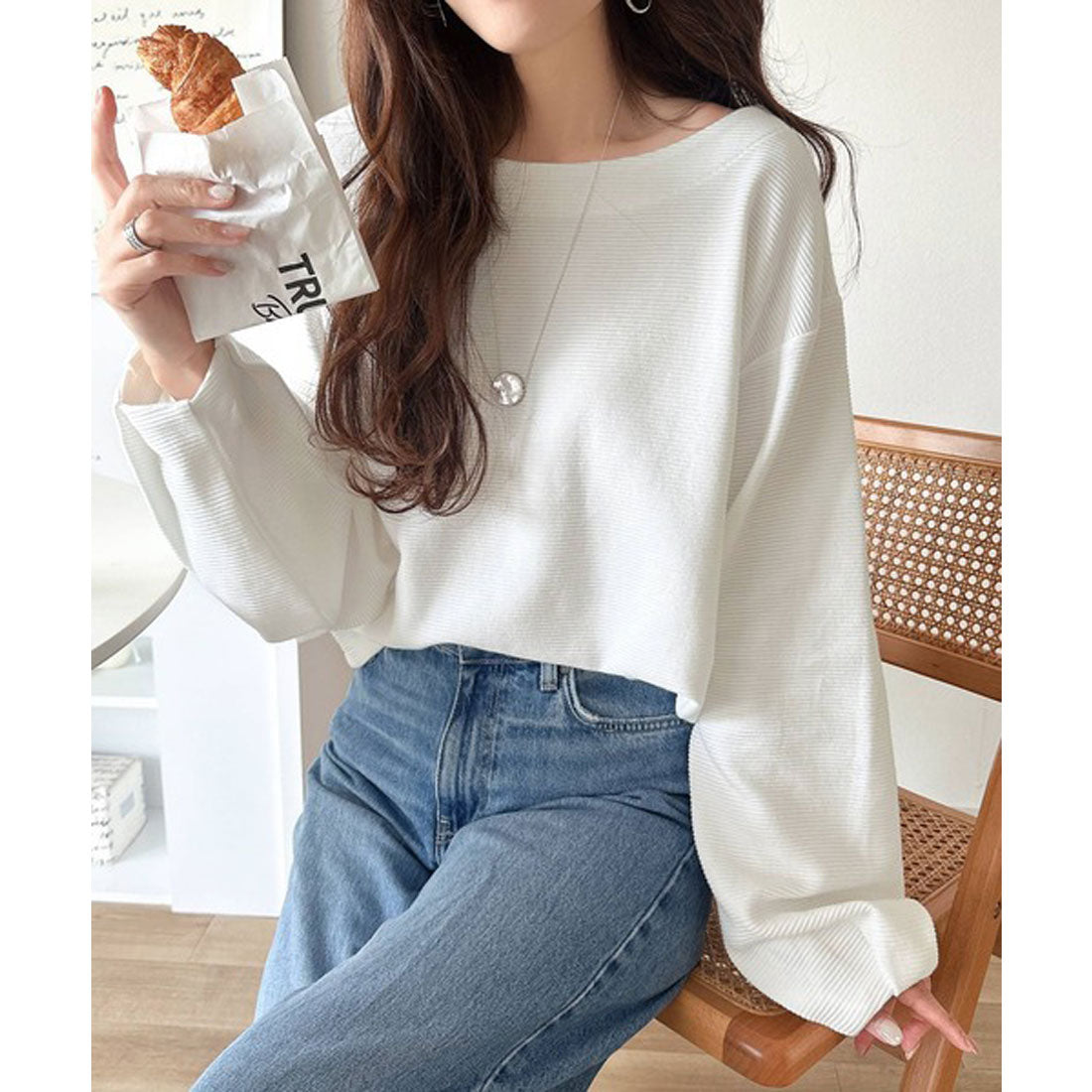 クラシカルエルフ Classical Elf さらり滑らか。綿100％タック入りバルーンスリーブプルオーバー(長袖) （アイボリー） アイボリー