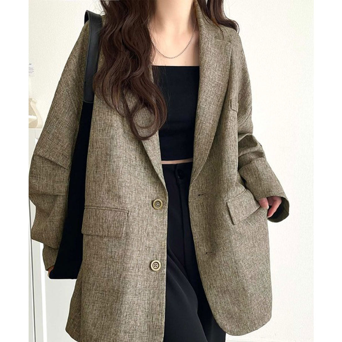 クラシカルエルフ Classical Elf 羽織るだけでキマる。袖タックヘリンボーンオーバーサイズジャケット（セットアップ可） （グレージュ） グレージュ