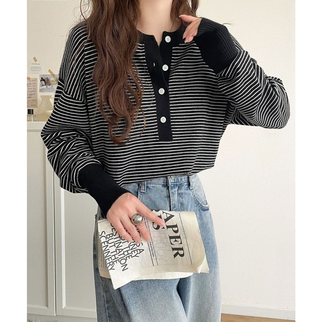 クラシカルエルフ Classical Elf ニットのぬくもりに、少しのアクセント。前後2wayヘンリーネックニットプルオーバー（長袖） （アイボリー） アイボリー