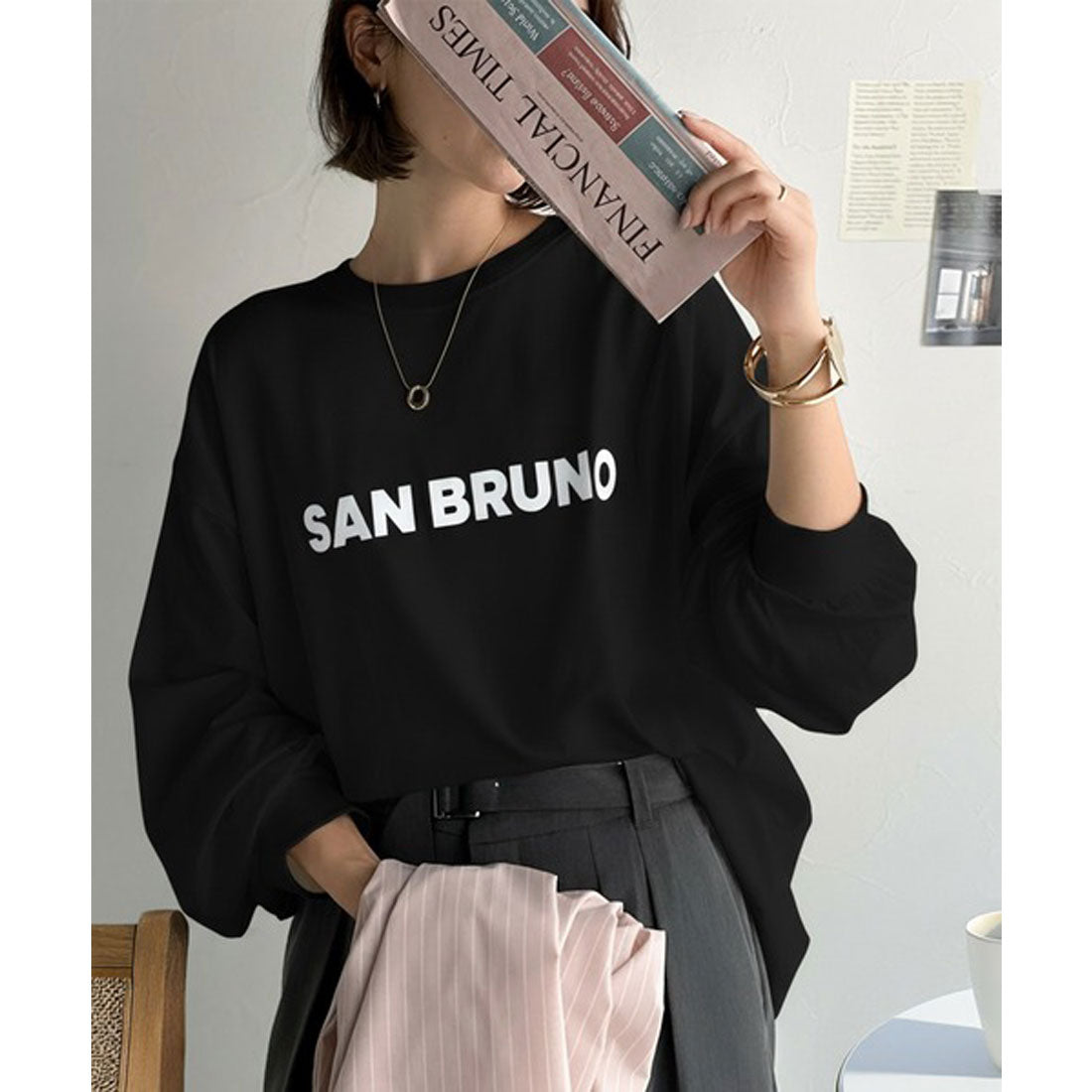 クラシカルエルフ Classical Elf 立体ロゴが主役！デイリーに活躍する大人カジュアル。綿100％英字ロゴロンT （ブラック） ブラック