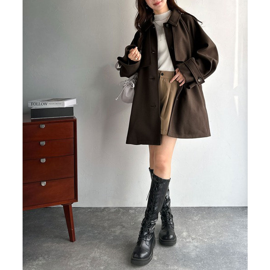 クラシカルエルフ Classical Elf かわいさも、大人っぽさも叶える。着こなし自在の2way仕様が嬉しい♪ミドル丈アレンジコート （ブラウン） ブラウン