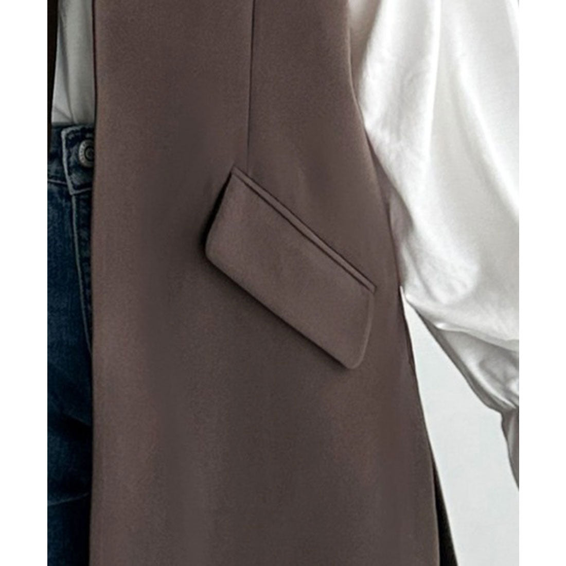 クラシカルエルフ Classical Elf 足し算でファッションを楽しむ♪フラップポケット付きロングジレ（セットアップ可能） （ブラウン） ブラウン