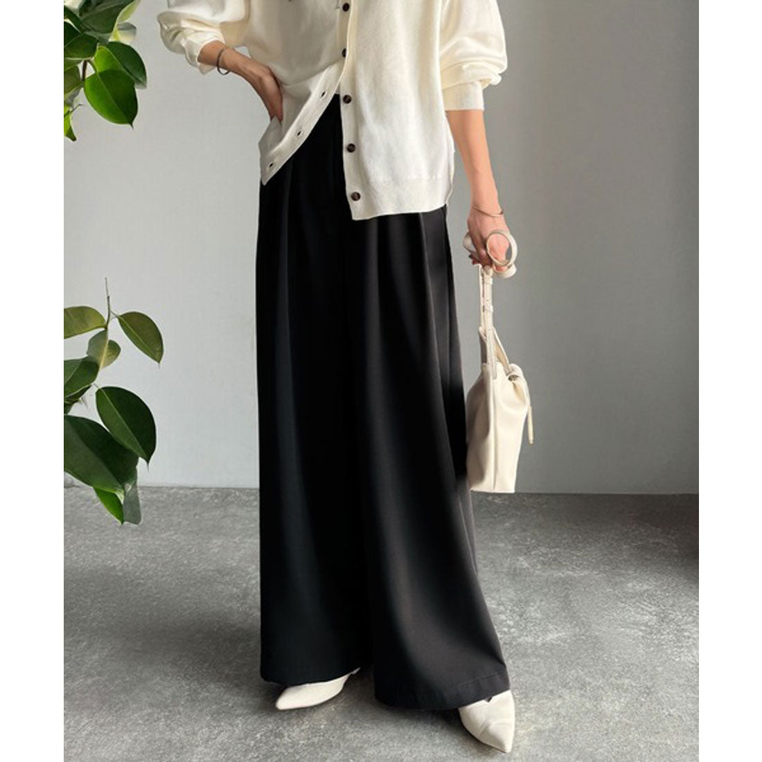 クラシカルエルフ Classical Elf 体型カバーも叶う、ラクなのにきれい見え。2タックワイドスラックス（セットアップ可） （ブラック） ブラック