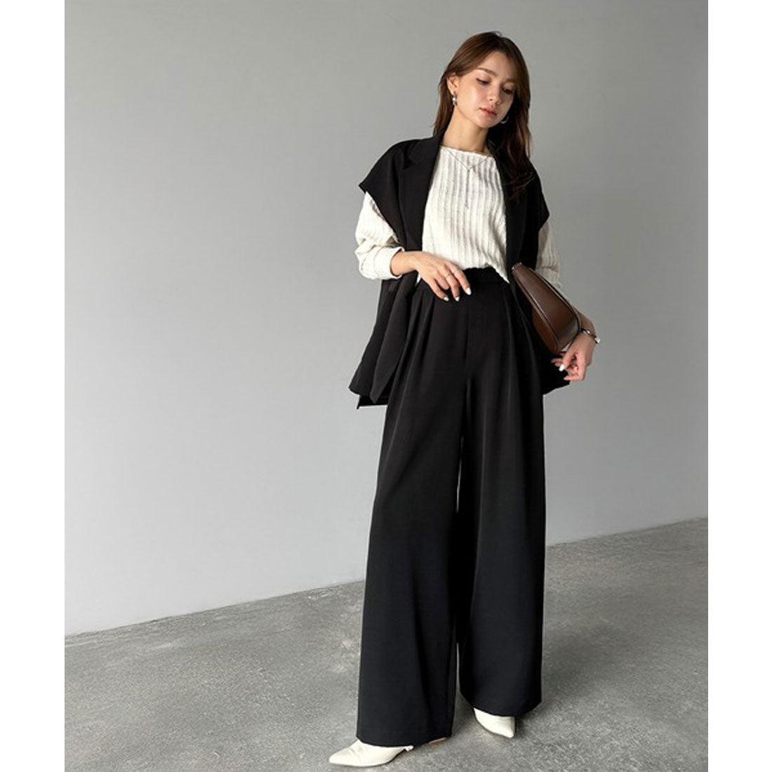 クラシカルエルフ Classical Elf 体型カバーも叶う、ラクなのにきれい見え。2タックワイドスラックス（セットアップ可） （ブラック） ブラック