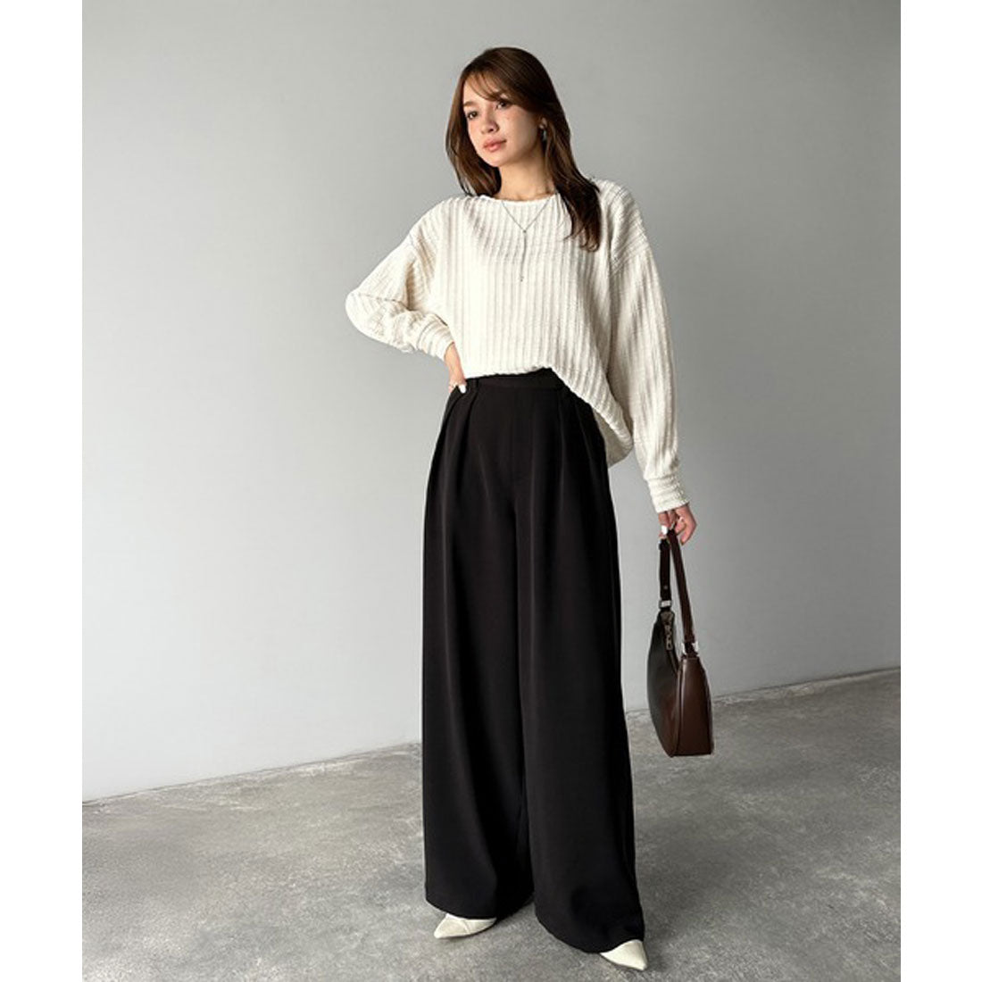 クラシカルエルフ Classical Elf 体型カバーも叶う、ラクなのにきれい見え。2タックワイドスラックス（セットアップ可） （ブラック） ブラック