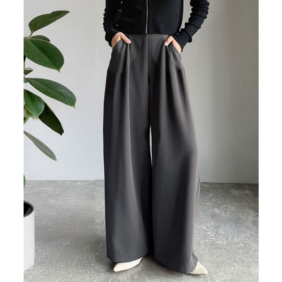 クラシカルエルフ Classical Elf 体型カバーも叶う、ラクなのにきれい見え。2タックワイドスラックス（セットアップ可） （ブラック） ブラック