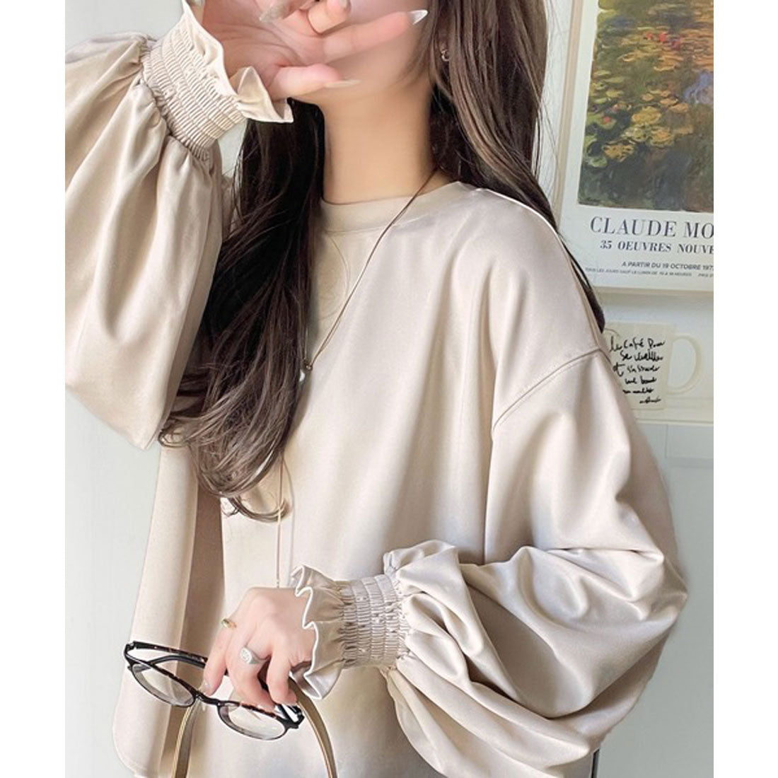 クラシカルエルフ Classical Elf シーズンを彩るニュアンスカラー。キャンディスリーブカットジョーゼットブラウス （ライトベージュ） ライトベージュ