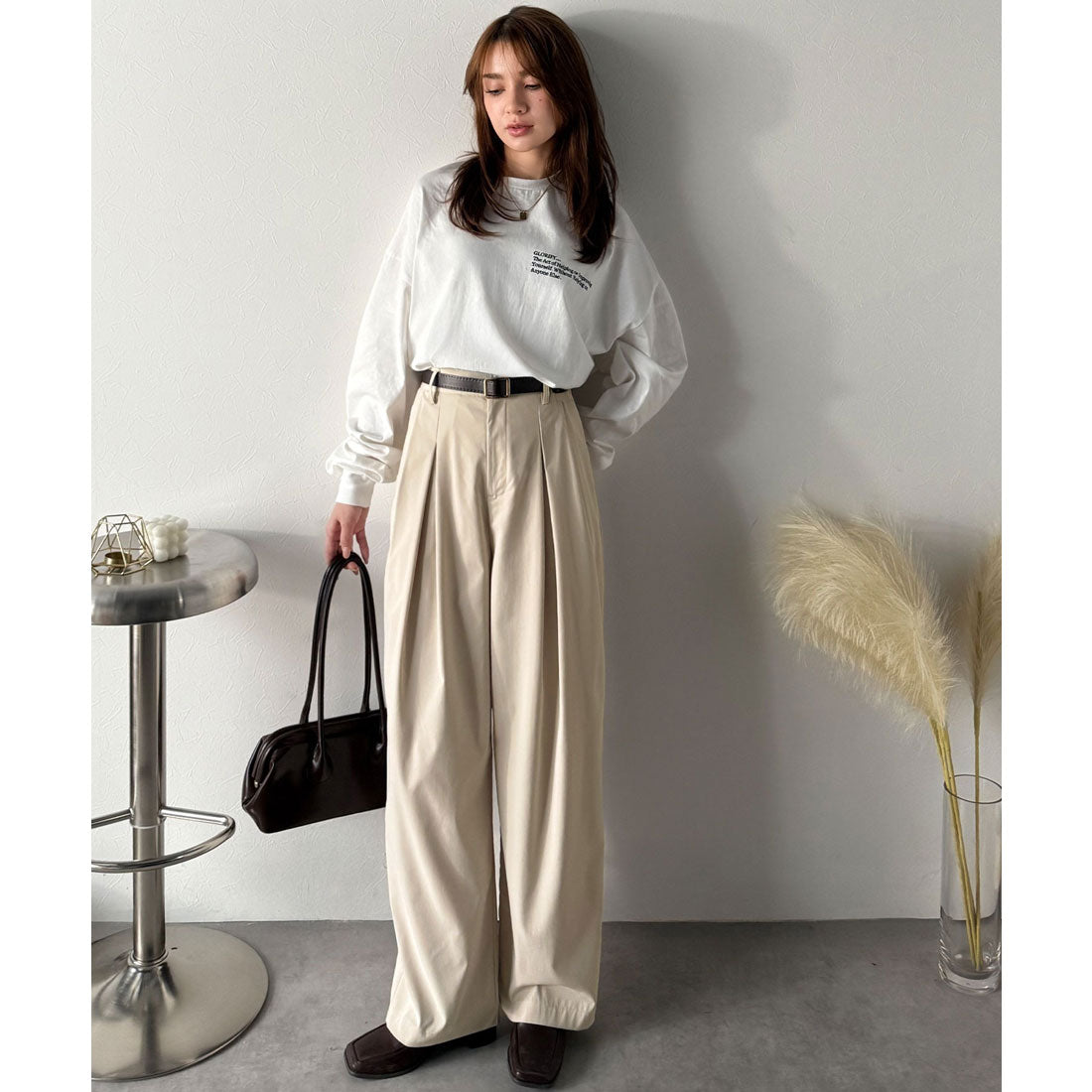 クラシカルエルフ Classical Elf 《marina×クラシカルエルフコラボ》シンプルコーデに洗練さをプラス◎タックデザインパンツ （アイボリー） アイボリー