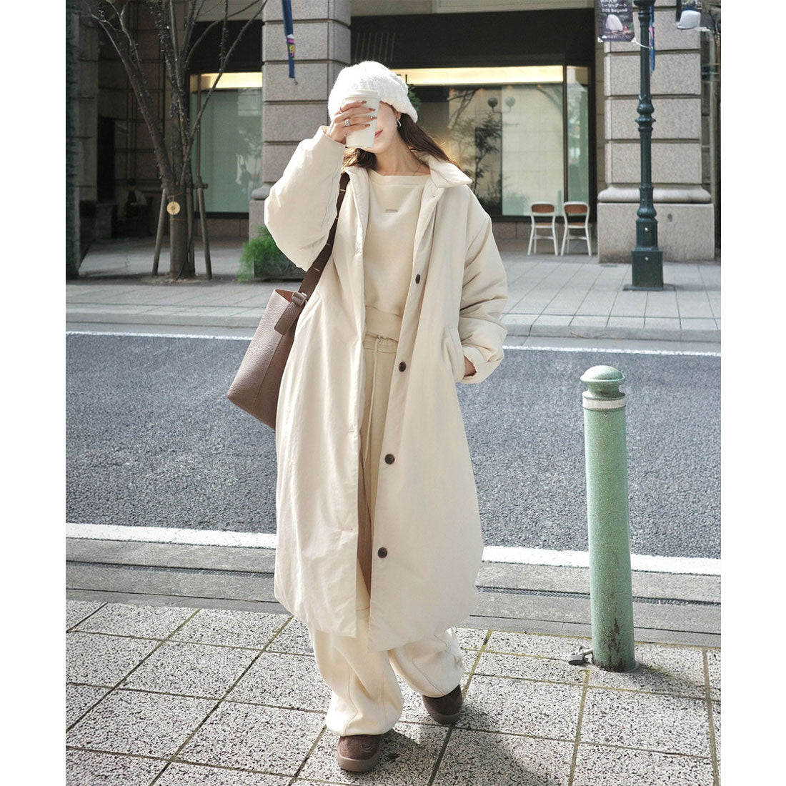 クラシカルエルフ Classical Elf 《marina×クラシカルエルフコラボ》大人の抜け感♪あたたか機能性アウター◎襟付き中綿ロングコート （アイボリー） アイボリー