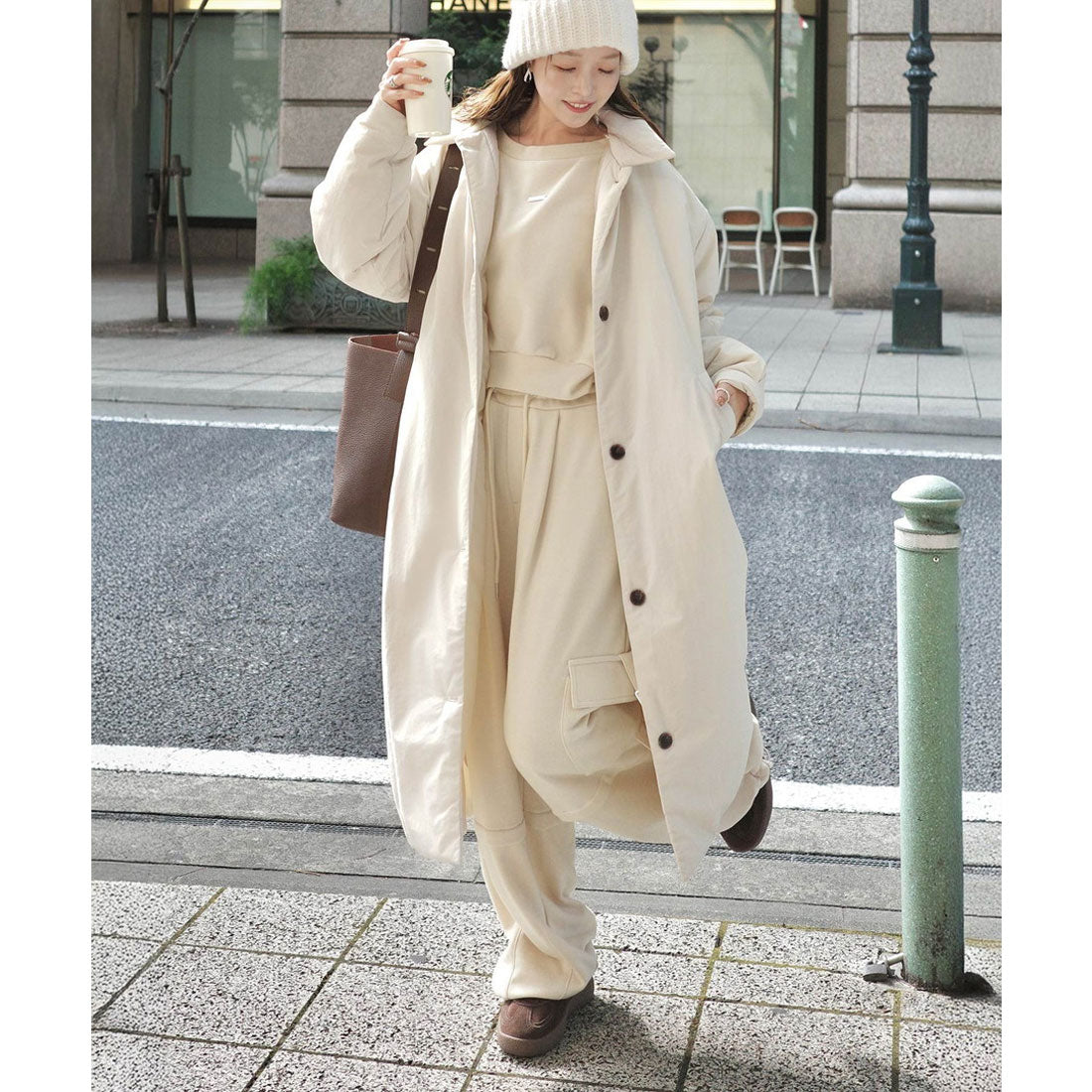 クラシカルエルフ Classical Elf 《marina×クラシカルエルフコラボ》大人の抜け感♪あたたか機能性アウター◎襟付き中綿ロングコート （アイボリー） アイボリー