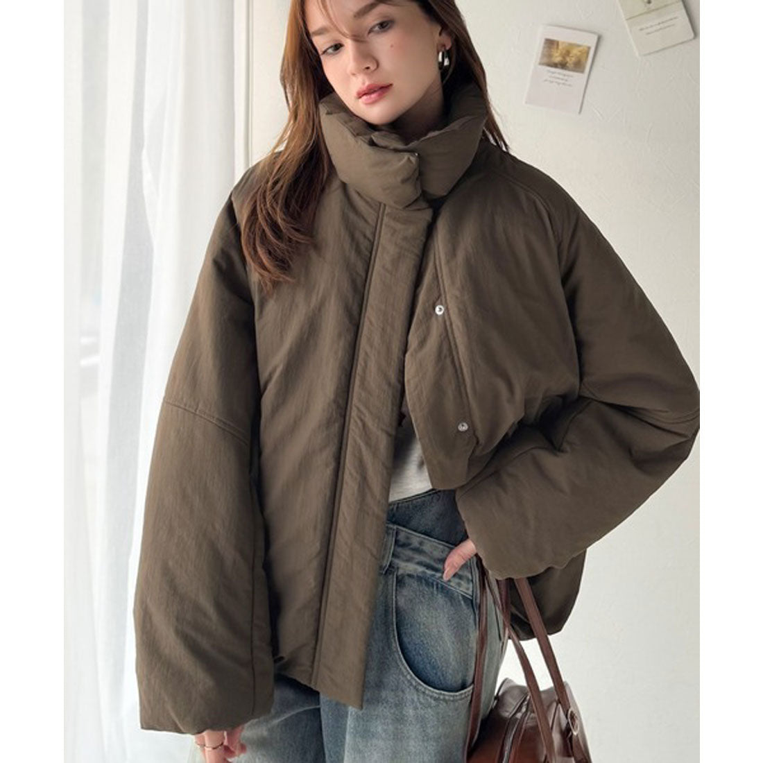 クラシカルエルフ Classical Elf 《JaVa ジャバコラボ》衿2WAYで旬映え。衿取り外し可能エッグライン中綿ブルゾン （ブラウン） ブラウン