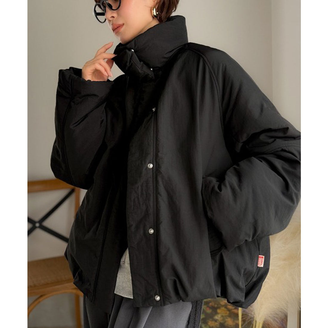 クラシカルエルフ Classical Elf 《JaVa ジャバコラボ》衿2WAYで旬映え。衿取り外し可能エッグライン中綿ブルゾン （ブラウン） ブラウン