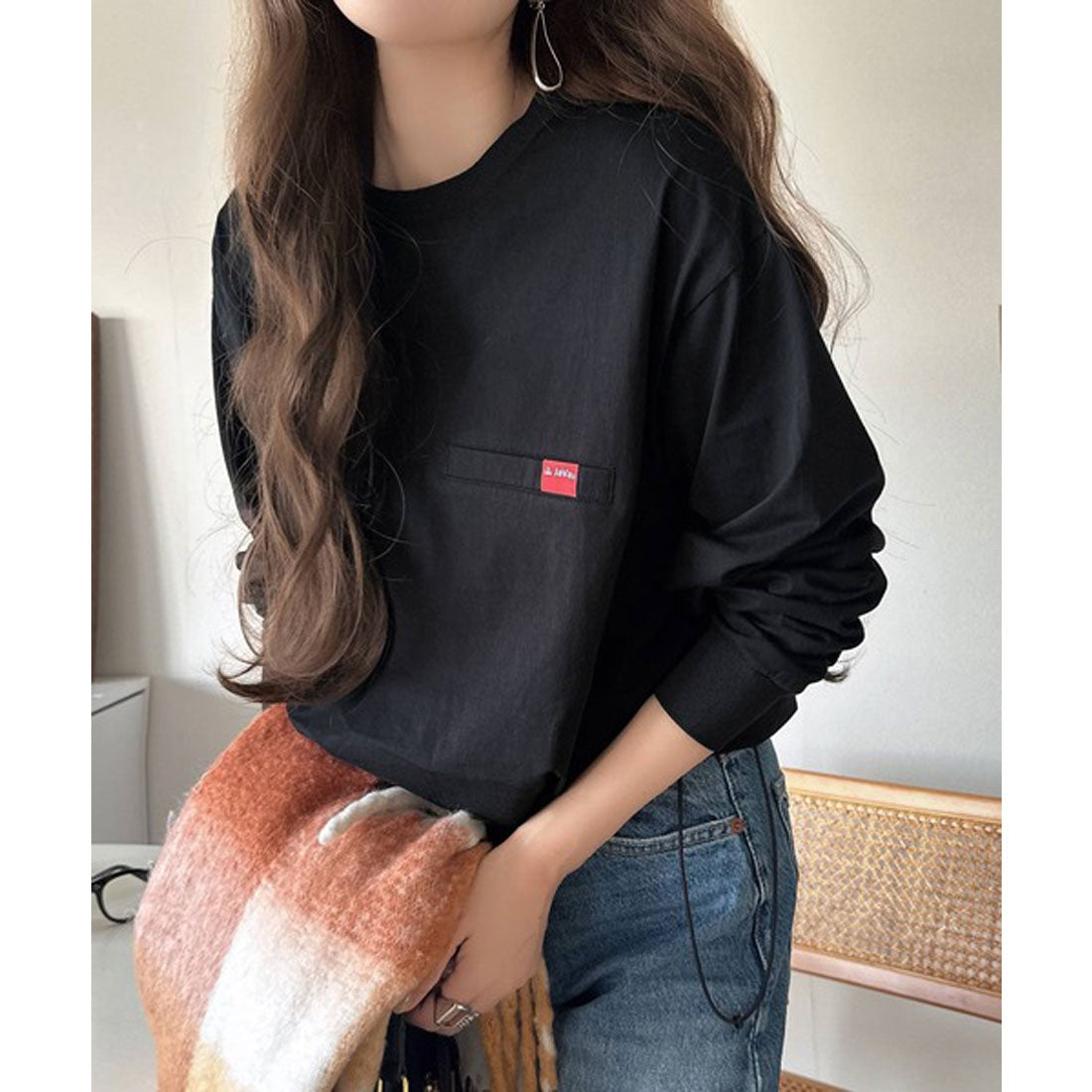 クラシカルエルフ Classical Elf 《JaVa ジャバコラボ》綿100％シルケット素材裾ドロストオーバーサイズTシャツ （ブラック長袖） ブラック長袖