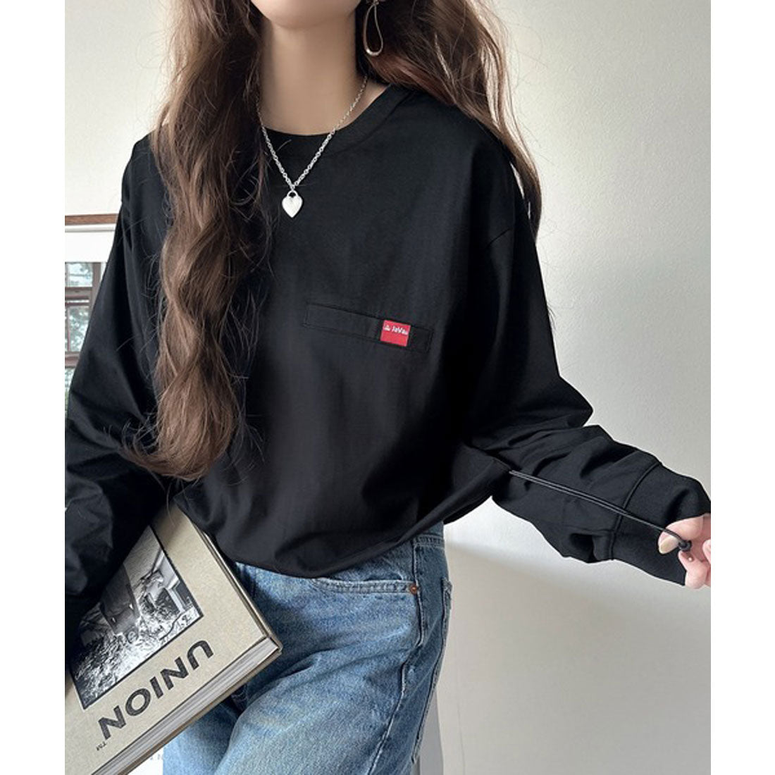 クラシカルエルフ Classical Elf 《JaVa ジャバコラボ》綿100％シルケット素材裾ドロストオーバーサイズTシャツ （ブラック長袖） ブラック長袖
