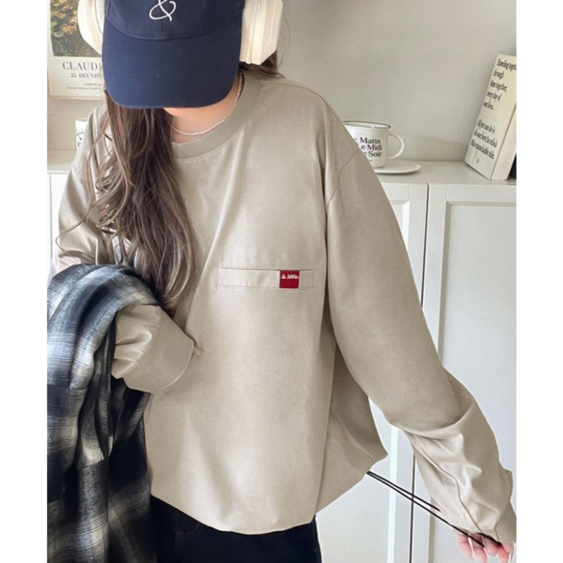クラシカルエルフ Classical Elf 《JaVa ジャバコラボ》綿100％シルケット素材裾ドロストオーバーサイズTシャツ （ブラック長袖） ブラック長袖