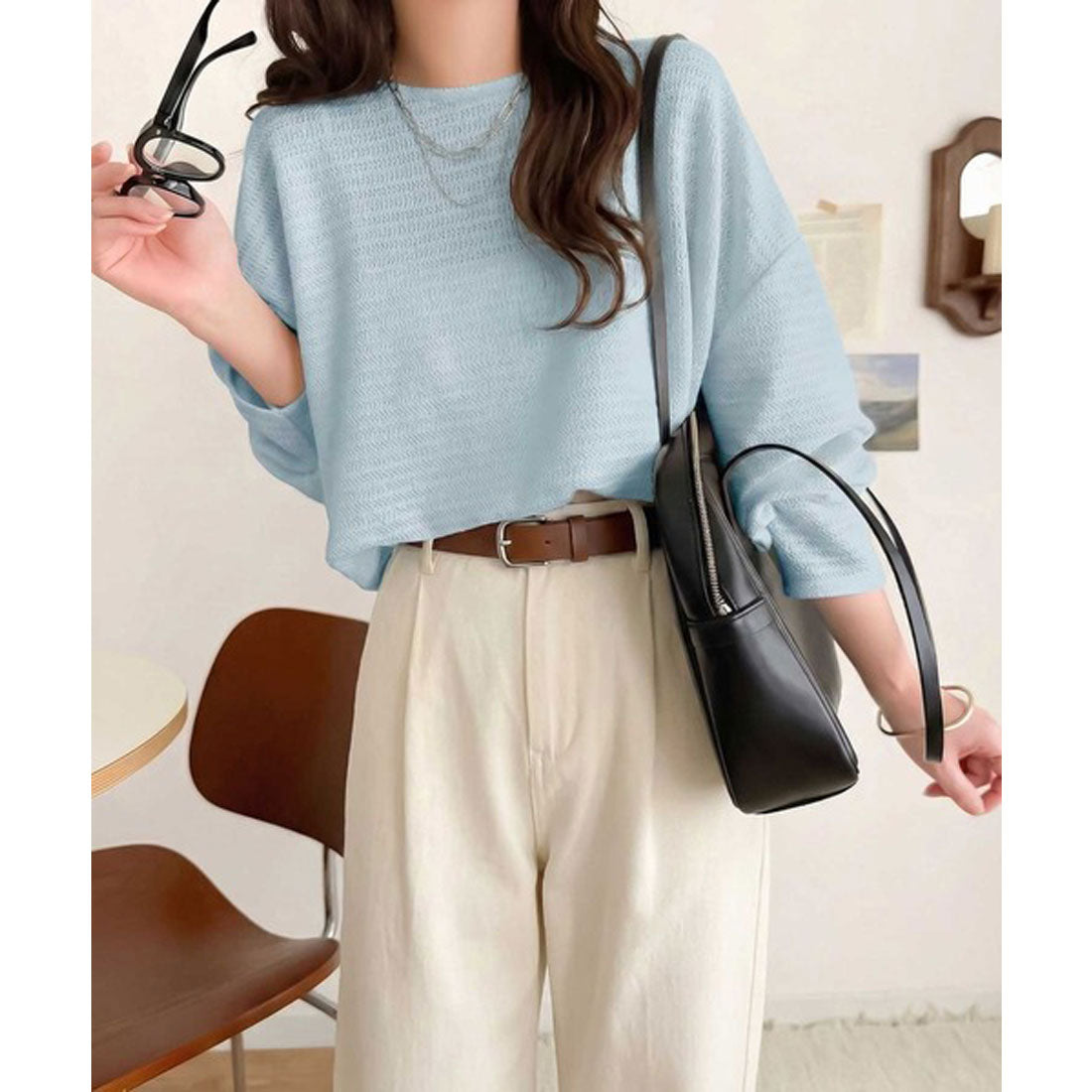 クラシカルエルフ Classical Elf 品のある透け感で、さりげない存在感を♪レーシージャガードドルマントップス(長袖) （チャコール） チャコール