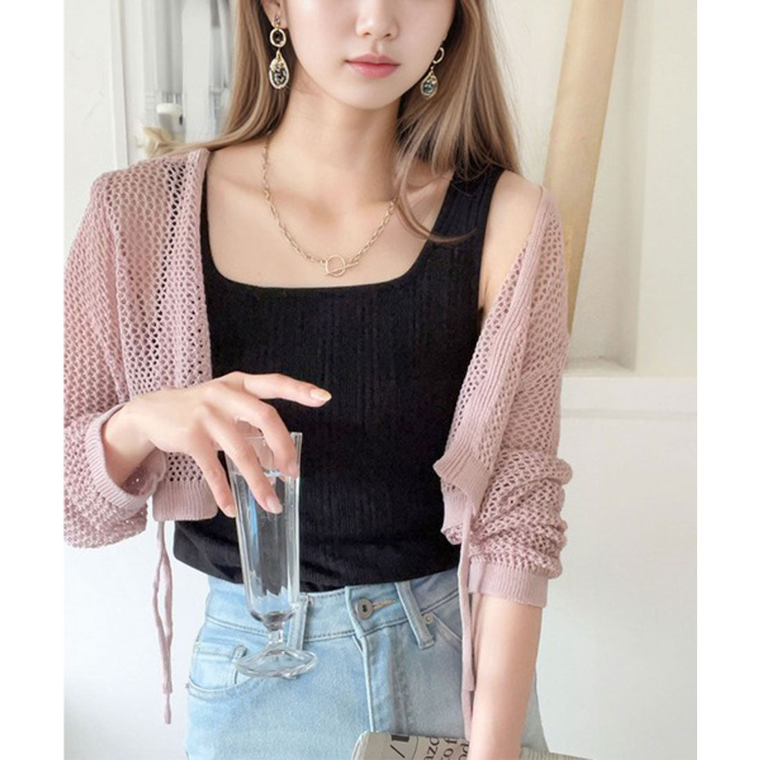 Classical Elf Random Rib Square Plain 2way Tank Top