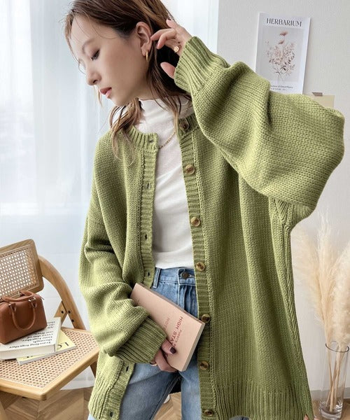 Classical Elf 2WAY Multi-Way Knit Mid-Length Plain Low Gauge Pullover &amp; Cardigan