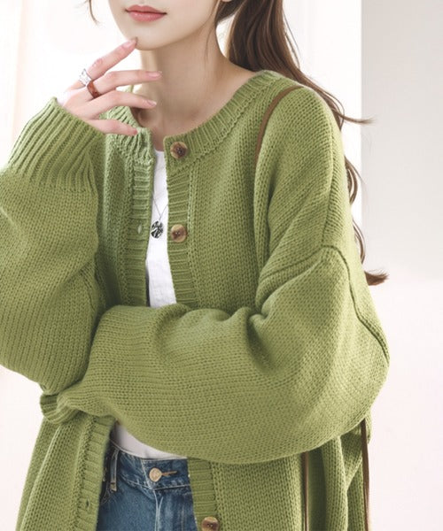 Classical Elf 2WAY Multi-Way Knit Mid-Length Plain Low Gauge Pullover &amp; Cardigan