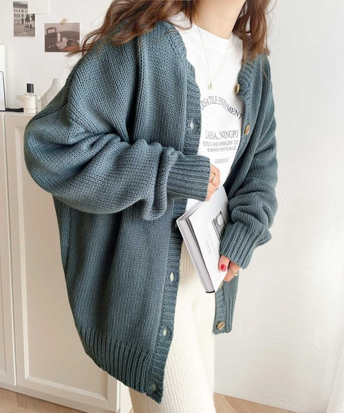 Classical Elf 2WAY Multi-Way Knit Mid-Length Plain Low Gauge Pullover &amp; Cardigan