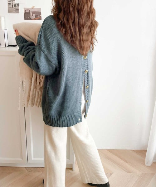 Classical Elf 2WAY Multi-Way Knit Mid-Length Plain Low Gauge Pullover &amp; Cardigan