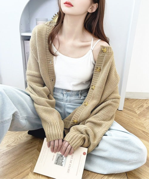 Classical Elf 2WAY Multi-Way Knit Mid-Length Plain Low Gauge Pullover &amp; Cardigan