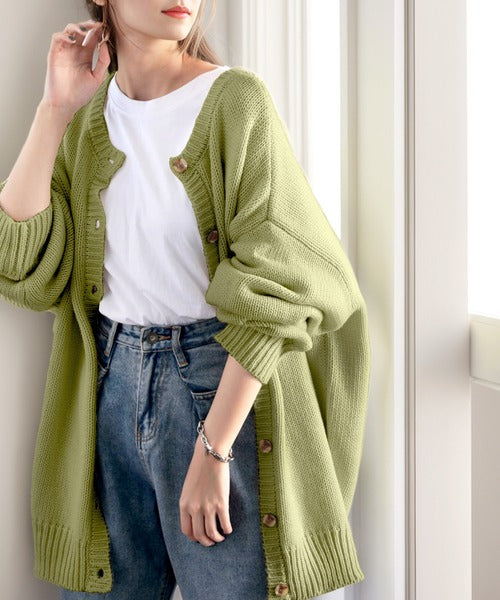 Classical Elf 2WAY Multi-Way Knit Mid-Length Plain Low Gauge Pullover &amp; Cardigan