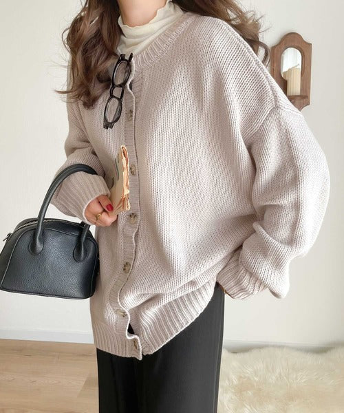 Classical Elf 2WAY Multi-Way Knit Mid-Length Plain Low Gauge Pullover &amp; Cardigan